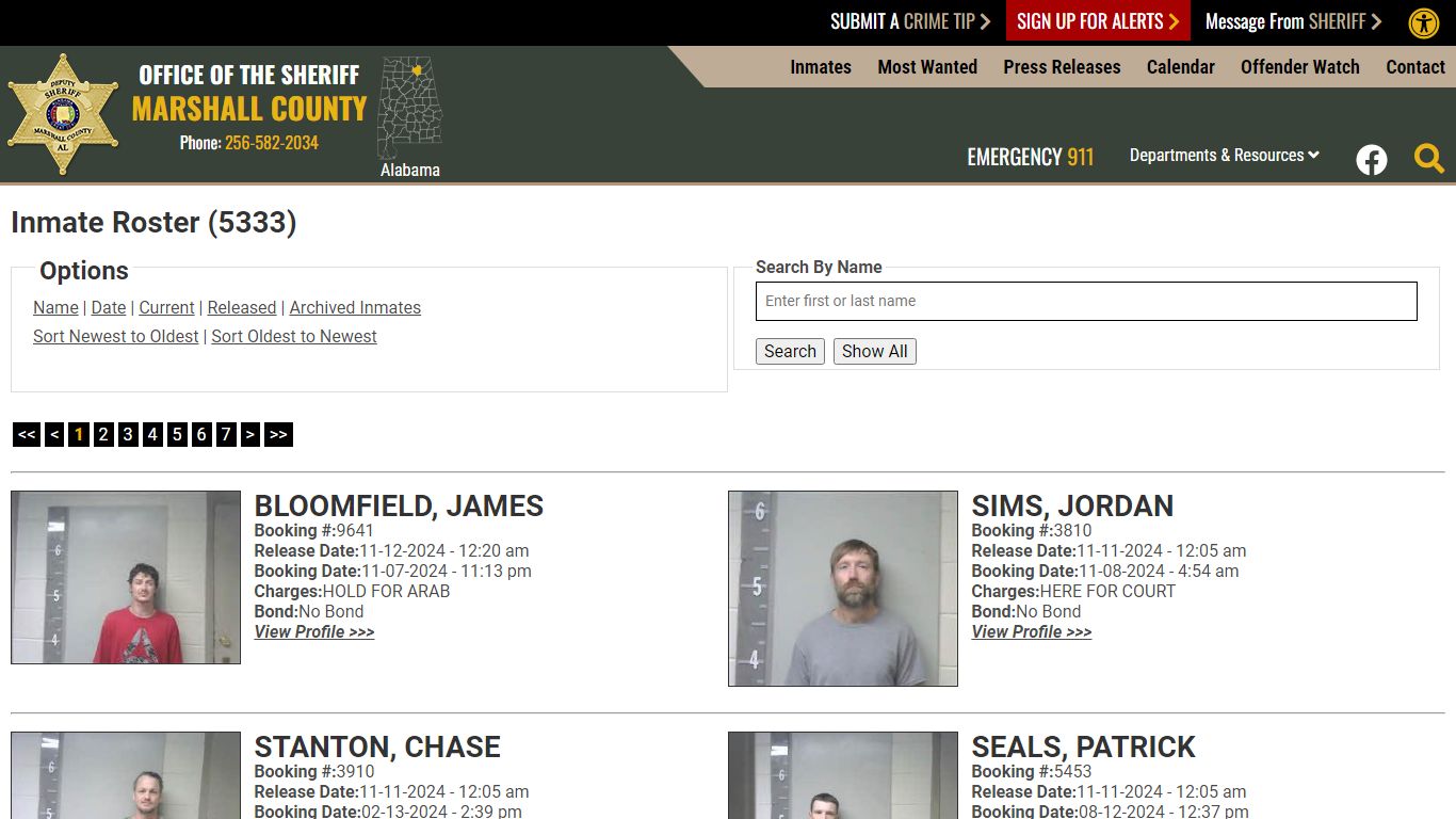 Inmate Roster - Released Inmates Booking Date Descending - Marshall ...