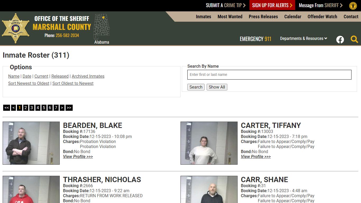 Current Inmates Booking Date Descending - Marshall County Sheriff's Office